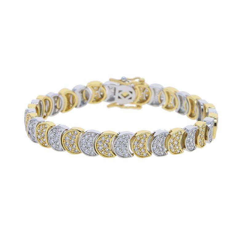 Set di collana e bracciale da donna con zirconi a forma di luna, elegante e brillante stile boho minimalista, catena a strati bicolore in argento e oro, regalo per lei_voghion.com