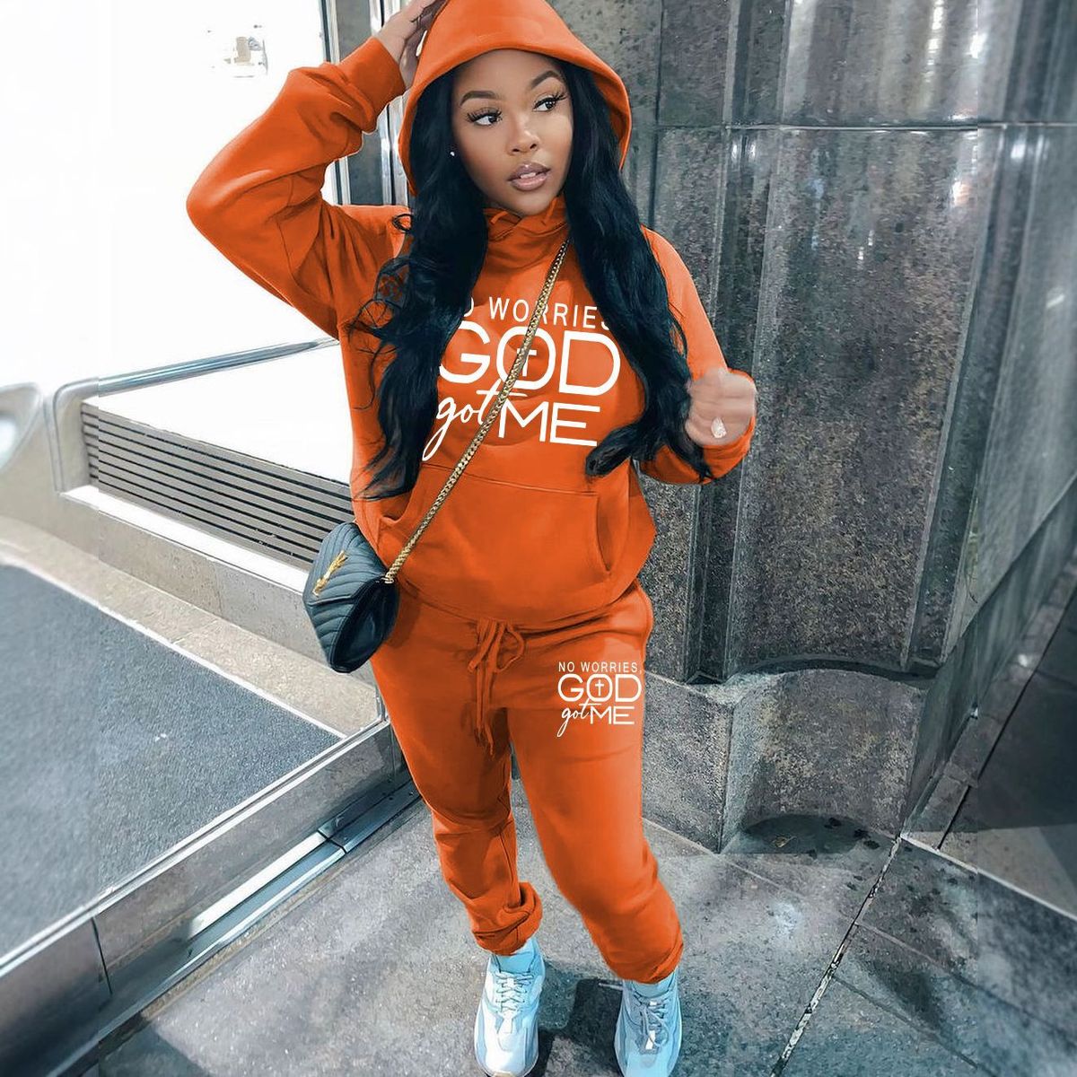 Windjacke mit Revers und Karomuster für Damen, zweiteiliger Kapuzenpullover mit lässigem Aufdruck und Samtpullover für Damen, Sportanzug_voghion.com