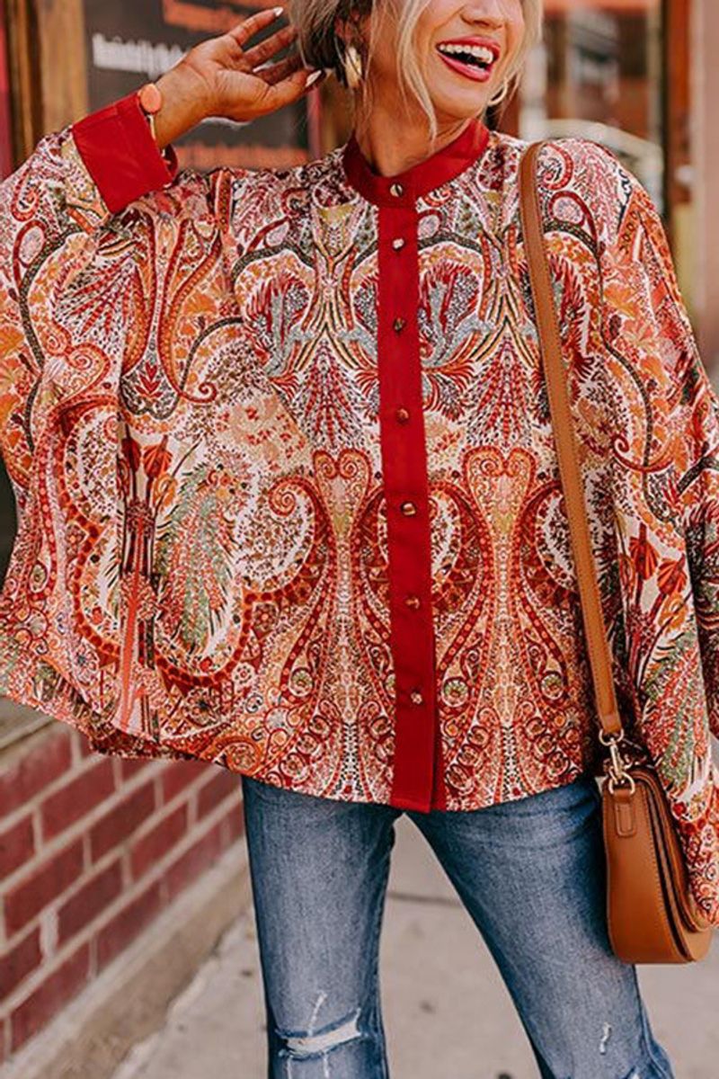 Damen Herbst und Winter Retro bedruckte lose Street Fashion Tops Shirts für Frauen_voghion.com