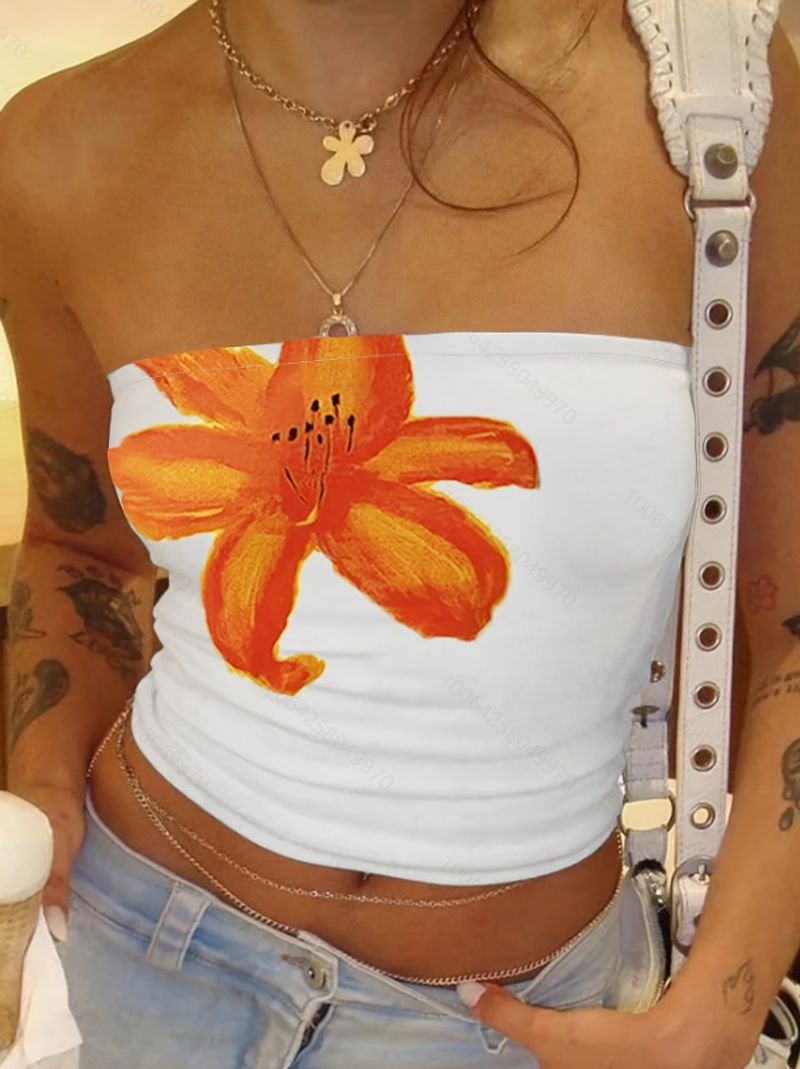 Women's Clothing T Shirts Flower Printed Tube Tops_voghion.com