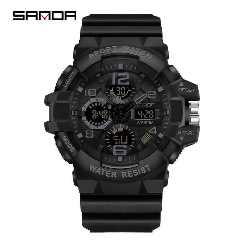 Men's Sporty Digital Analog Watch With Luminous Display, 50m Waterproof, Alarm Function, Round Dial, TPU Strap For Active Lifestyle_voghion.com