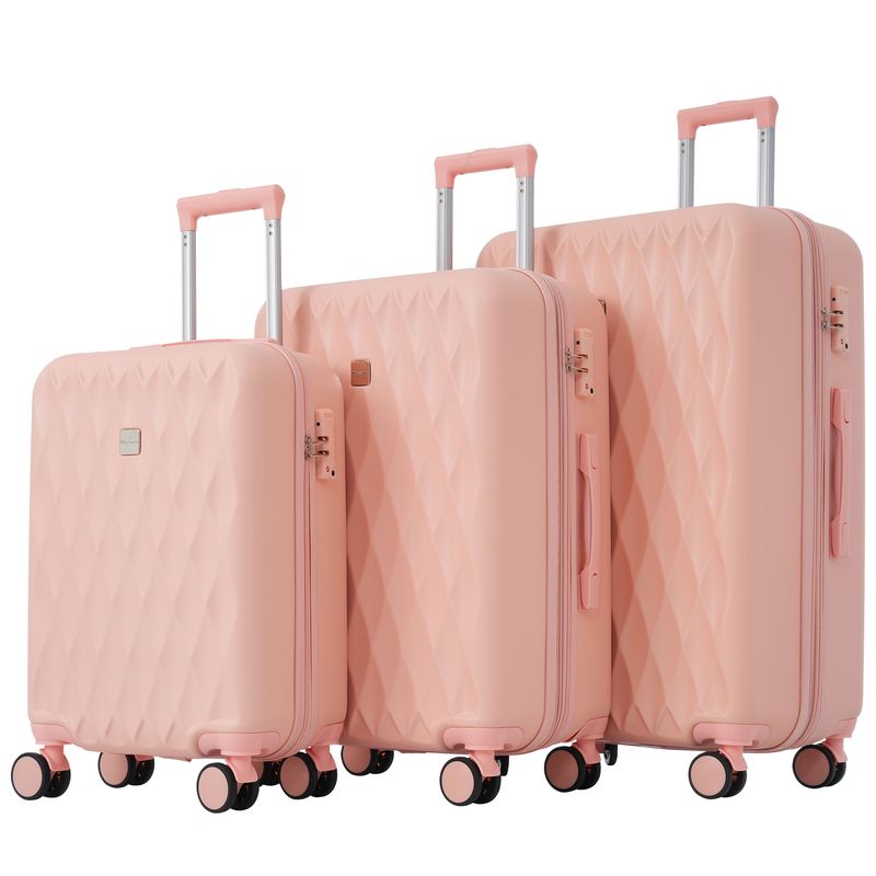 Koffer-Set, M-L-XL-Set, Hartschalen-Koffer, Rollkoffer, Reisekoffer, Handgepäck 4 Rollen, ABS-Material, TSA Zollschloss, Rosa_voghion.com