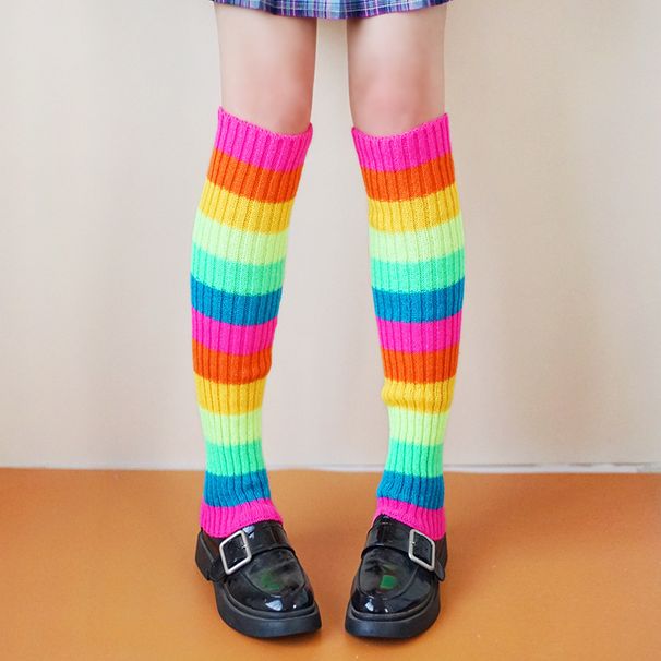 Scaldamuscoli colorati arcobaleno, nuovi, JK Girl, gonna corta, calzini in pile Lolita abbinati_voghion.com