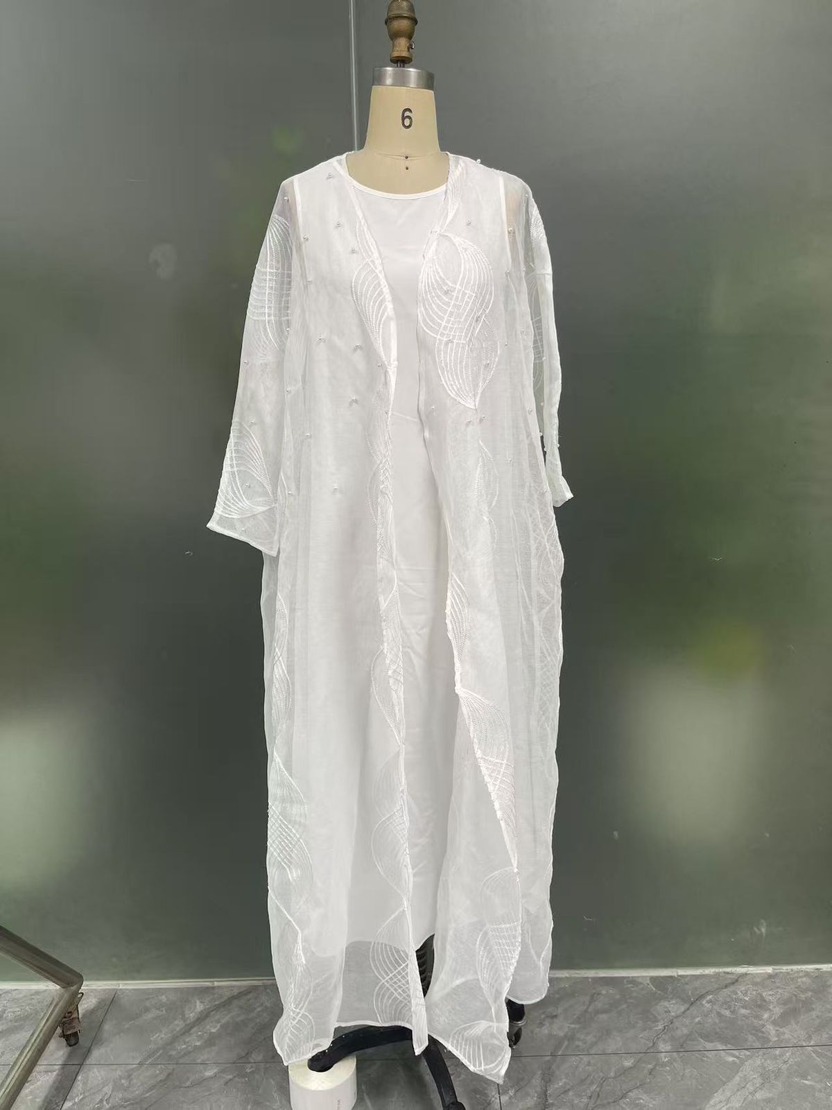 Damenbekleidung Mode Temperament Elegante Perlen Strickjacke Robe Zweiteiliges Set_voghion.com