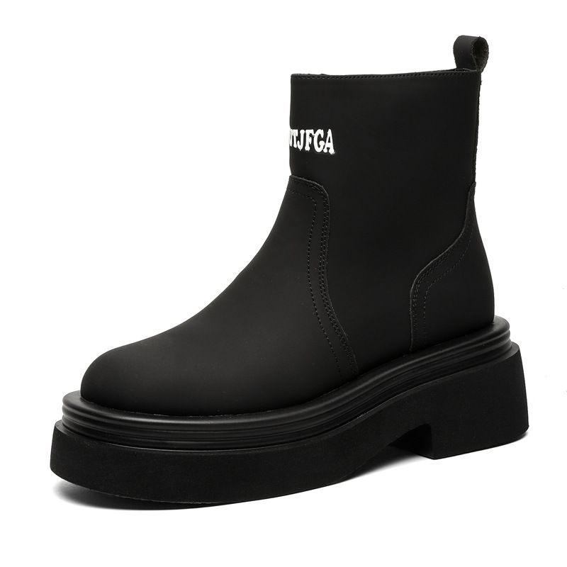 Thick-soled Letter Short Boots Men's High-top Leather Shoes Green Motorcycle Boots Sleeve Knight Boots_voghion.com