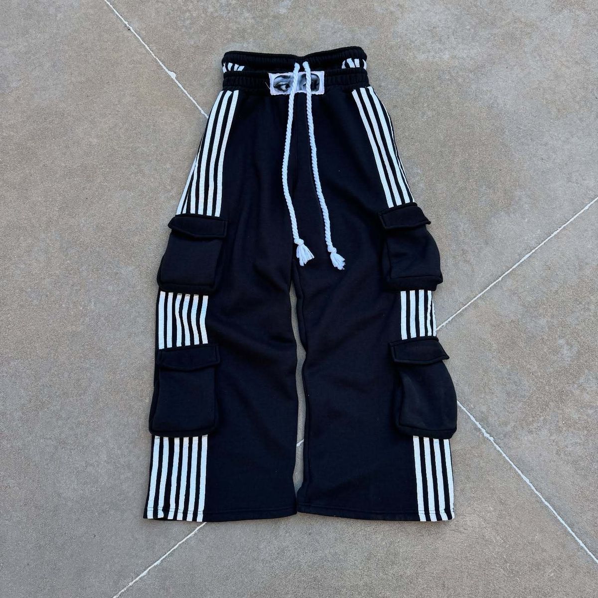 Randig mönstrad lös tröja unisex street hiphop personlighetsmärke broderad tröja träningsbyxor_voghion.com