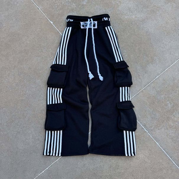 Randig mönstrad lös tröja unisex street hiphop personlighetsmärke broderad tröja träningsbyxor_voghion.com