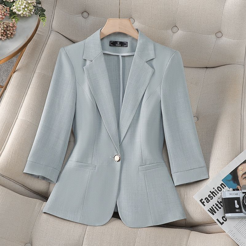 Women's 3/4 Sleeve Blazer Jacket 2025 Spring Summer Slim Fit Stretch Work Office Formal Suit Jacket For Petite & Plus Size_voghion.com