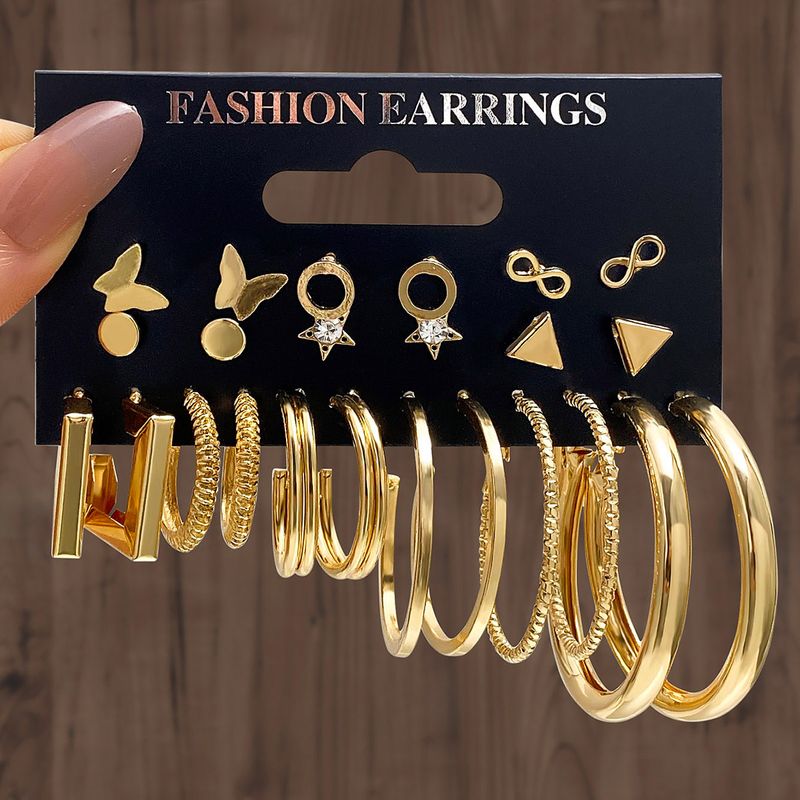 Bohemian Ethnic Retro Women Earring Butterfly Set Earrings Fashion Personality 8 Character Star Butterfly Circle Earrings 12-piece Gold Set_voghion.com