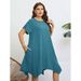 Women's simple solid color pullover round neck dress loose large size irregular medium length skirt_voghion.com