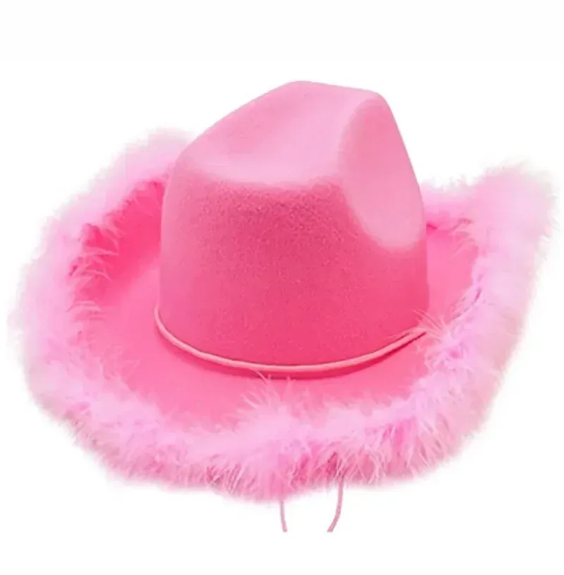 Pălărie de cowboy occidentală cu coroană roz pentru păr, model de modă, consumabile pentru petrecere de ziua de naștere, copii și adulți, favoare, model Raw Border, accesorii pentru bar, petrecere de ziua de naștere_voghion.com