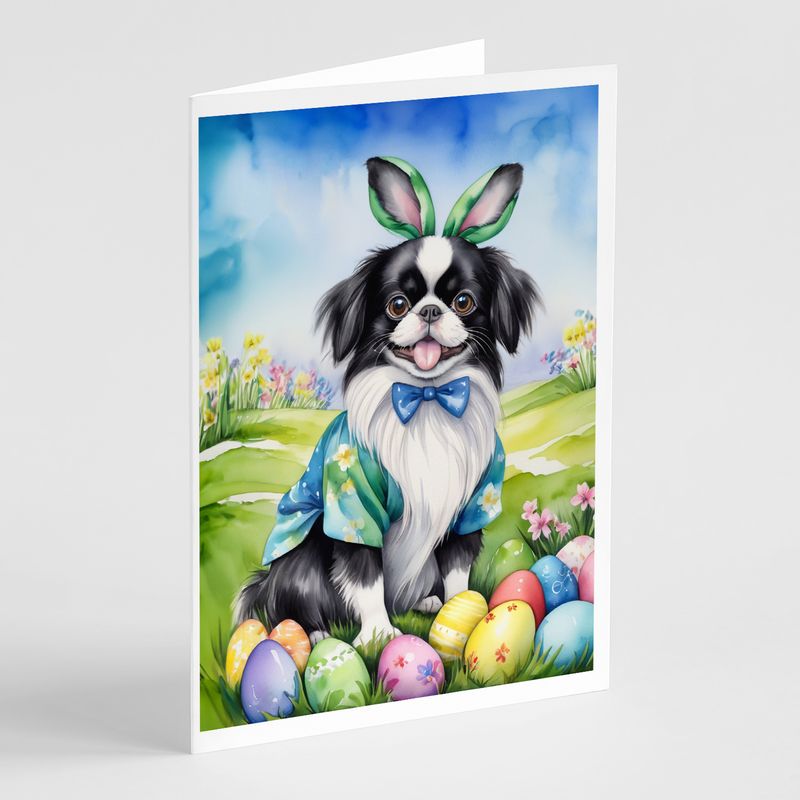Japanese Chin Easter Egg Hunt Greeting Cards Pack of 8 Blank Cards with Envelopes Whimsical A7 Size 5x7 Blank Note Cards_voghion.com