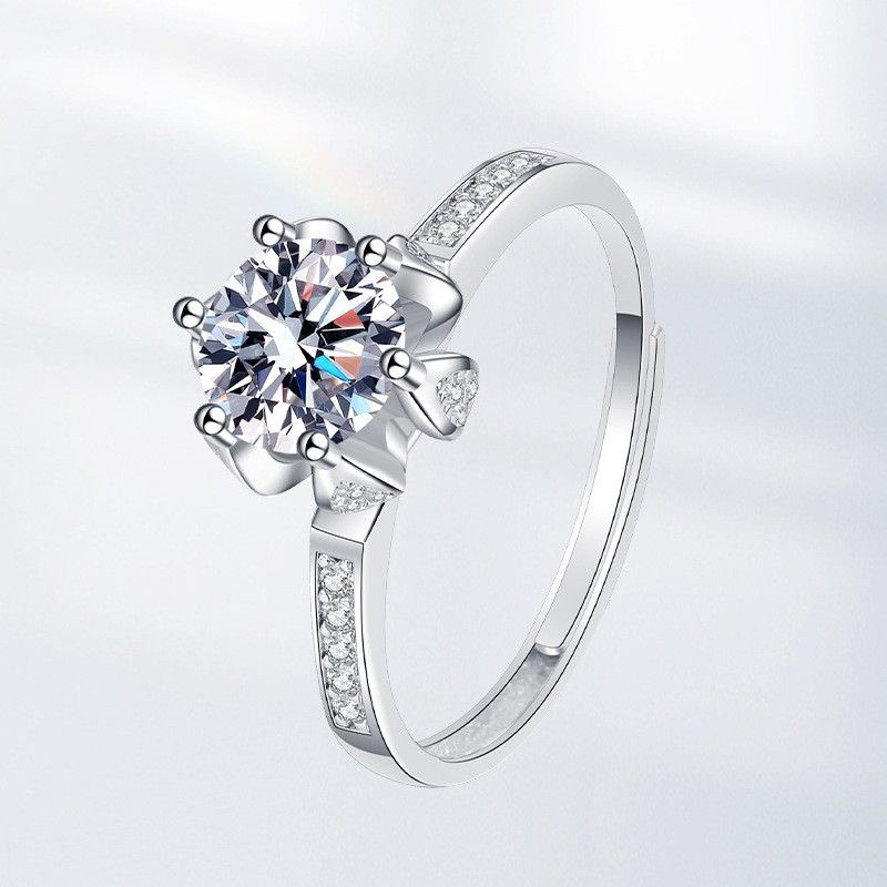 Anello da donna classico regolabile con moissanite a sei punte, in stile coreano e giapponese, da un carato, per donne, streaming live_voghion.com