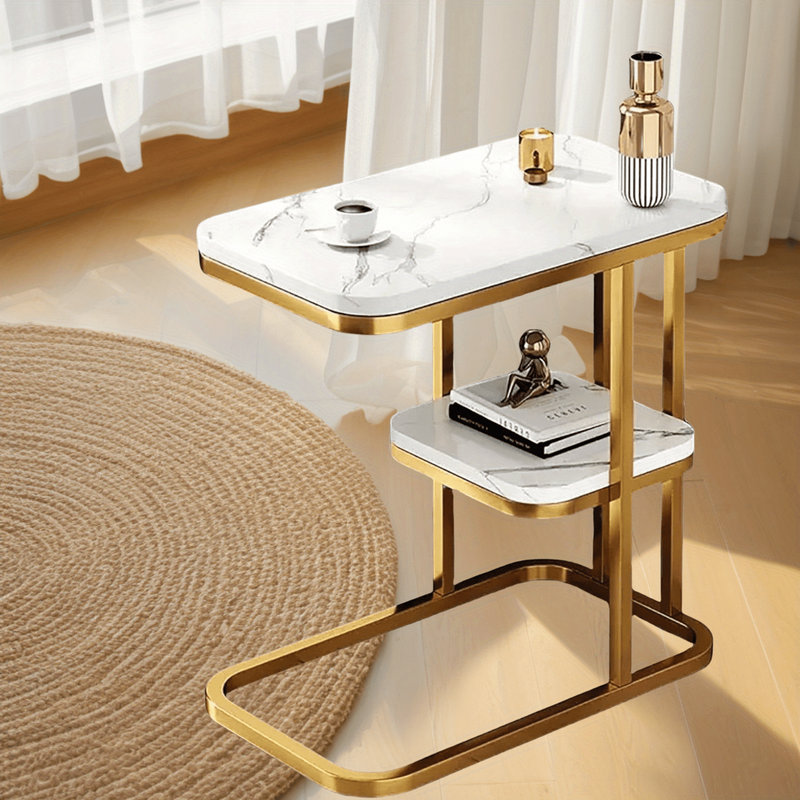 Coffee Table & Bedside Table - C - Shaped Side Table For Sofa And Bed. Features Marble Tabletop And Steel Frame. Narrow Side Table For Bedroom And Living Room, Small Banquet Table (2-tier)_voghion.com
