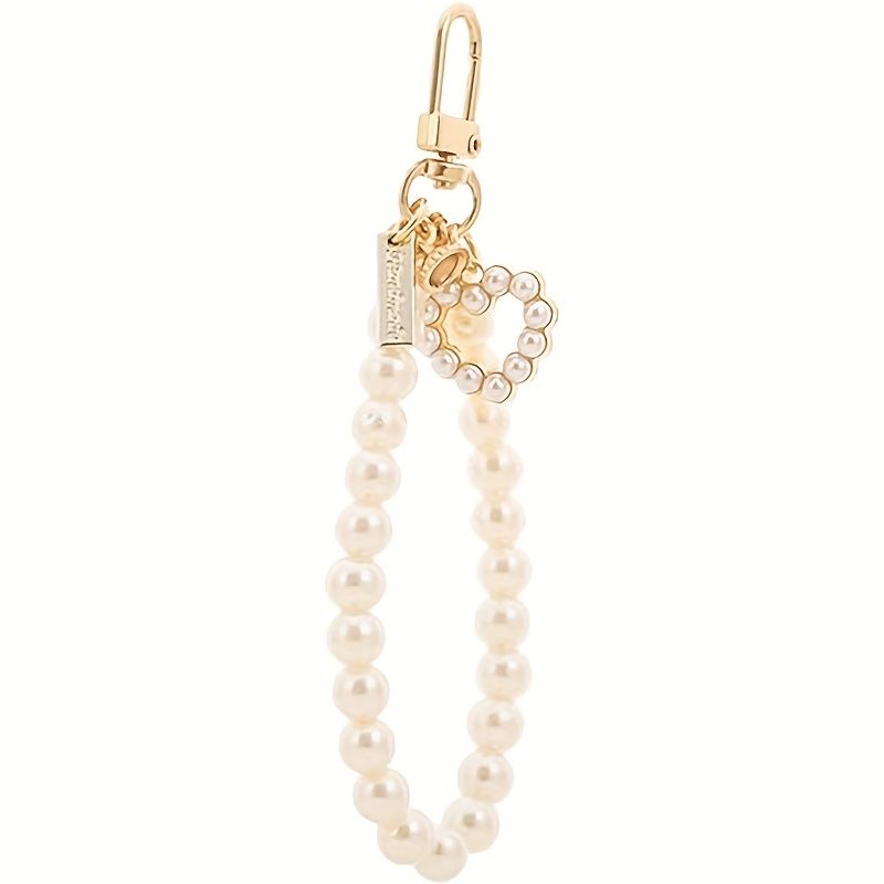 Damen-Imitationsperlenkette, goldener Auto-Schlüsselanhänger, Rucksack-Schlüsselanhänger, Zubehör, Schlüsselanhänger, Geschenk, herzförmiges Auto-Schlüsselanhänger-Zubehör, Perle_voghion.com