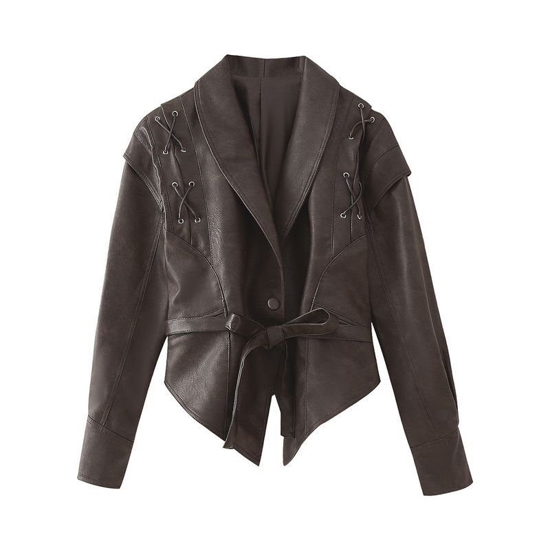 Herbstmode Neue Zweifarbige Lederjacke Für Frauen D16482_voghion.com