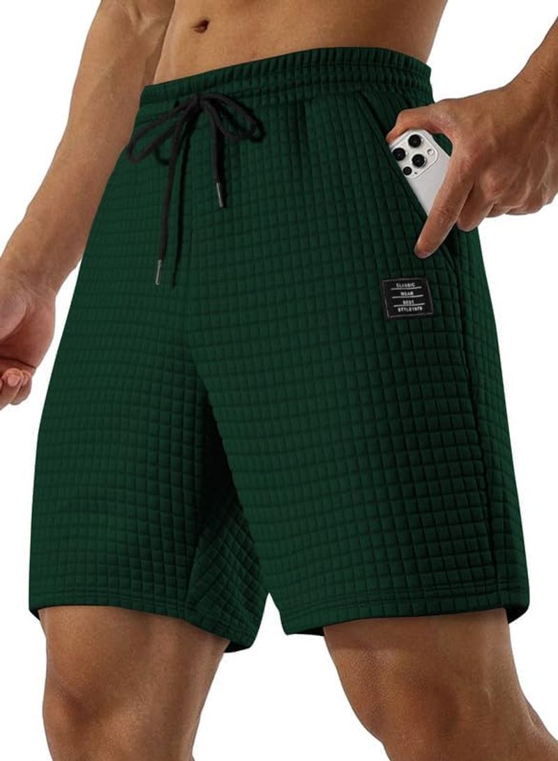 Herren-Sweatshorts, lässig, Stretch, elastischer Bund, Waffel-Workout-Shorts, 17,8 cm Innennaht, Laufshorts mit Tasche_voghion.com