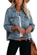Women's Distressed Denim Jacket With Fringe Hem & Button Closure - Vintage Washed Short Cropped Casual Jacket For Women_voghion.com