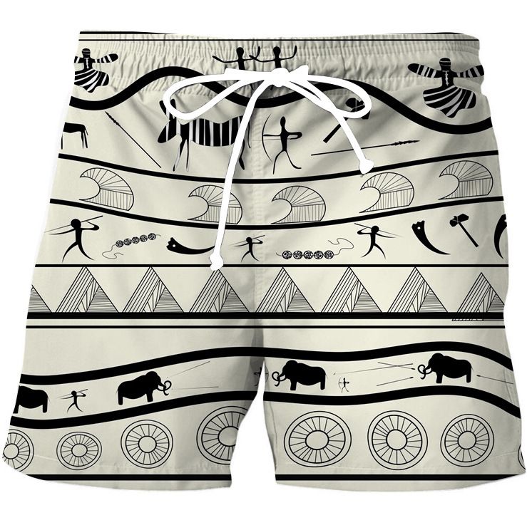 Men's 3D Digital Printing Beach Pants Loose Casual Drawstring Shorts _voghion.com