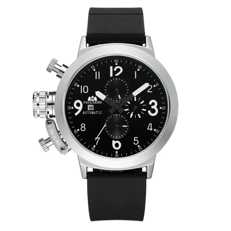 Automatic Men Watch Mechanical Self Wind Rubber Boat Case Orange Blue Yellow Grey Fashion U Left Hand_voghion.com