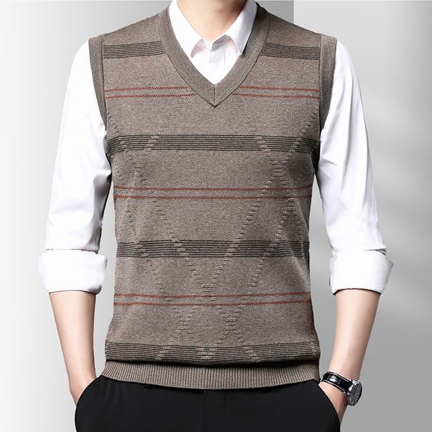 Men's Knitted Vest Sweater - Sleeveless Pullover Winter Warm Polyester V-Neck Slim Fit Casual Layering_voghion.com