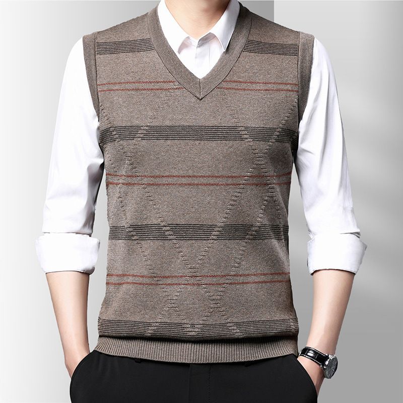 ​Men's Knitted Vest Sweater - Sleeveless Pullover Winter Warm Polyester V-Neck Slim Fit Casual Layering​_voghion.com