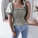 Sommer-Chiffonbluse mit quadratischem Ausschnitt und Laternenärmeln, Rüschen und Blumenmuster, Damenbekleidung_voghion.com