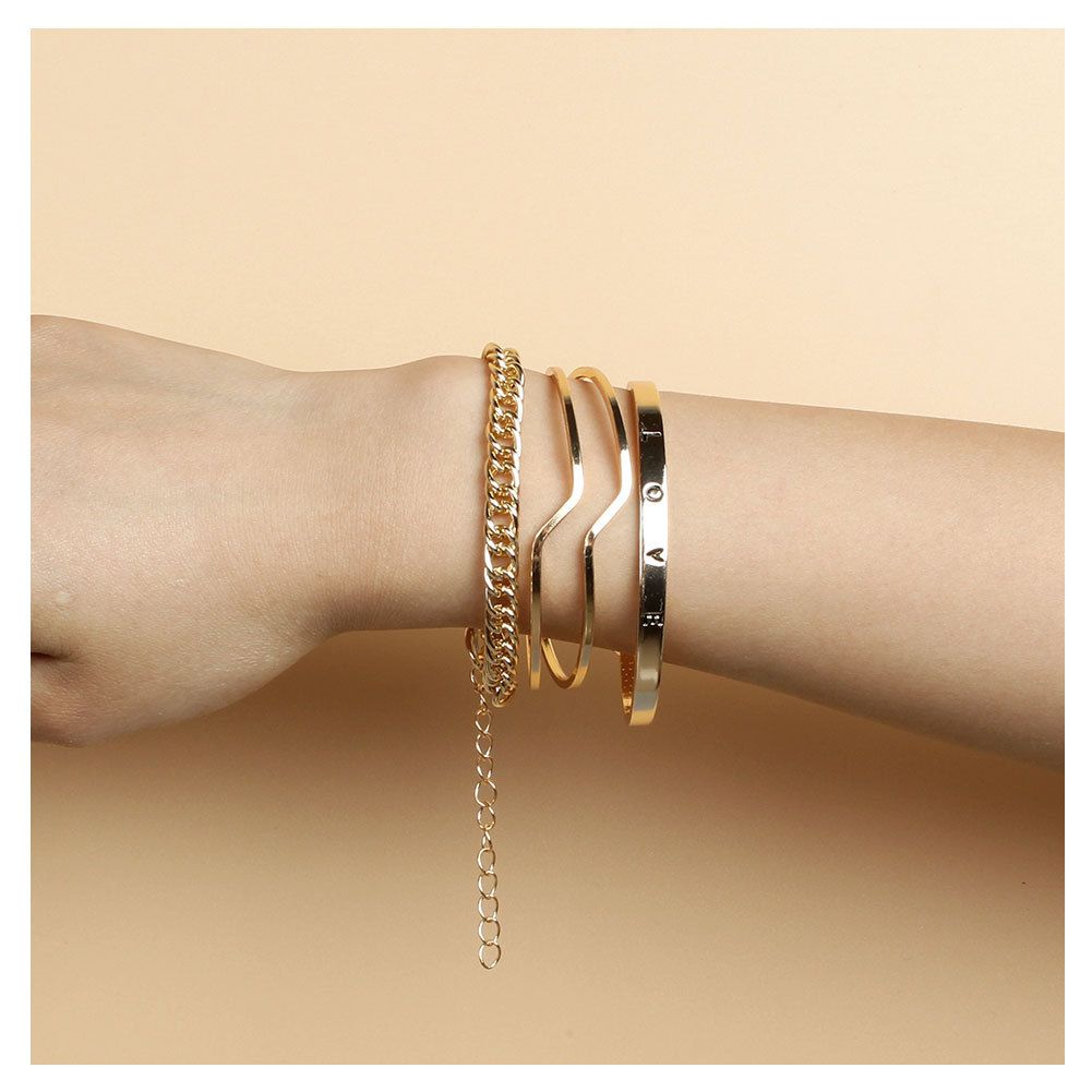 Gold Multi Layer für Frauen Modische Street Shot Offenes Armband Armreif_voghion.com