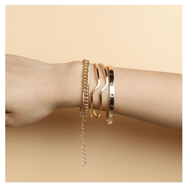 Gold Multi Layer für Frauen Modische Street Shot Offenes Armband Armreif_voghion.com