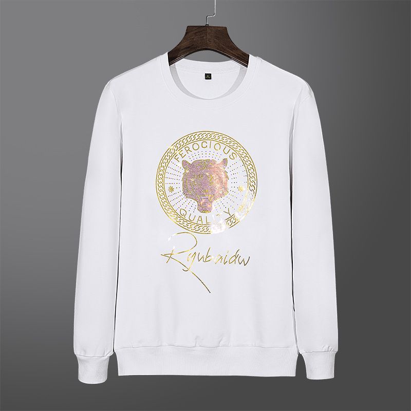 Abbigliamento maschile Felpa da uomo Autunno e inverno Nuovo girocollo Pullover Manica lunga Tuta singola Testa di tigre rotonda Paillettes laser_voghion.com