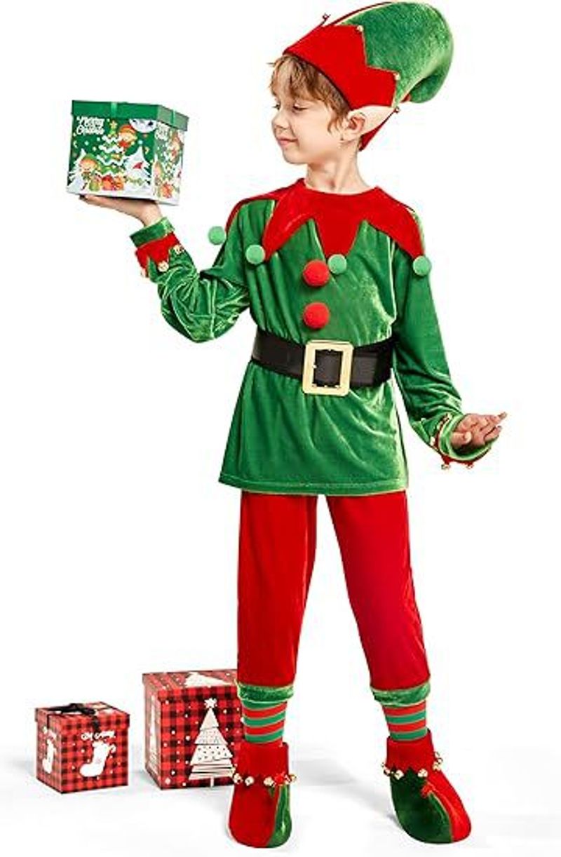 Christmas Children's Christmas Elf costume set Boy Velvet Elf dress up Santa Claus Helper costume for Christmas_voghion.com