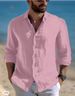 Herrenbekleidung Herrenhemd aus Baumwolle und Leinen, einfarbig, langärmelig, Revers, Freizeithemd, Strandhemd mit langen Ärmeln für Männer_voghion.com