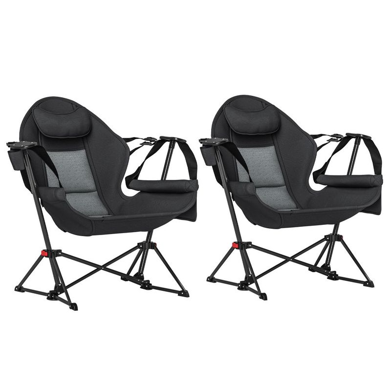 Hammock Camping Chair Set Of 2, Adjustable Back Folding Swinging Hammock Chair With Cup Holder And Padded Seat, Black_voghion.com