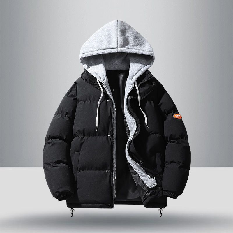 1 2024 Inverno Due Pezzi Per Uomo Cappotto Largo Giovani Coppia Tinta Unita Con Cappuccio Giacca Spessa Capispalla Abbigliamento In Cotone_voghion.com