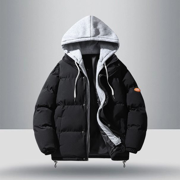 1 2024 Inverno Due Pezzi Per Uomo Cappotto Largo Giovani Coppia Tinta Unita Con Cappuccio Giacca Spessa Capispalla Abbigliamento In Cotone_voghion.com