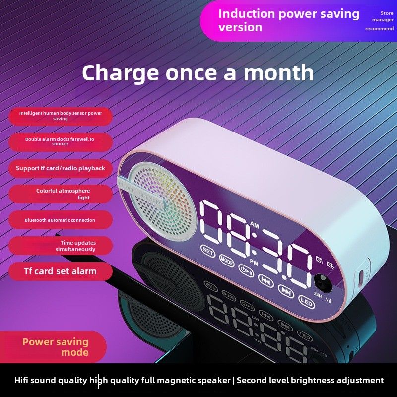 Horloge de bureau audio sans fil Bluetooth petit haut-parleur ai réveil étudiant caisson de basses pratique multifonction_voghion.com