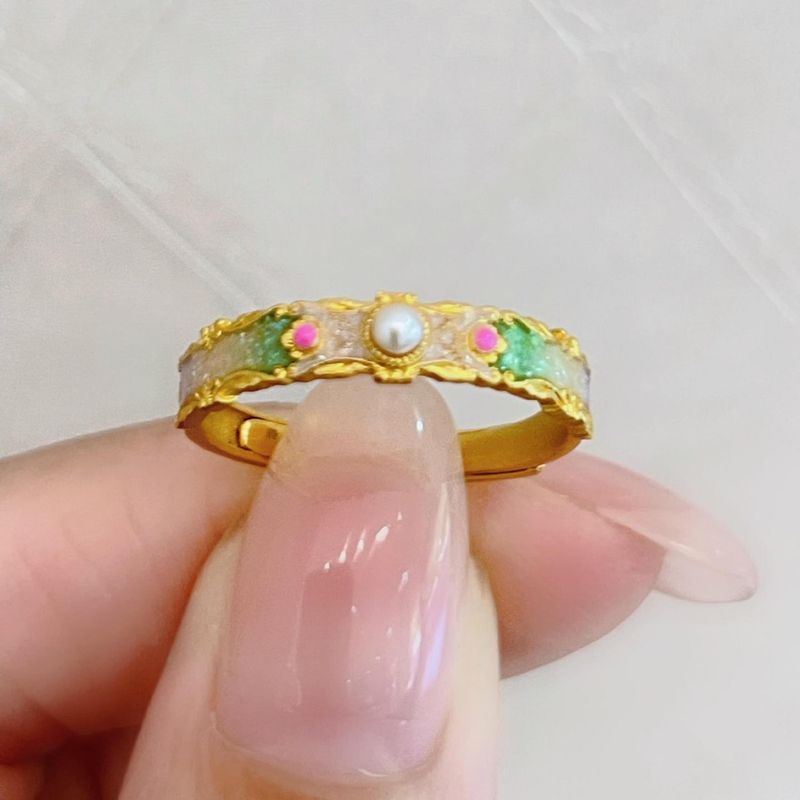 Anello con perla della serie Dream Of The Red Chamber, smalto color macaron, regolabile, nuovo stile cinese, tendenza nazionale, gioielli_voghion.com