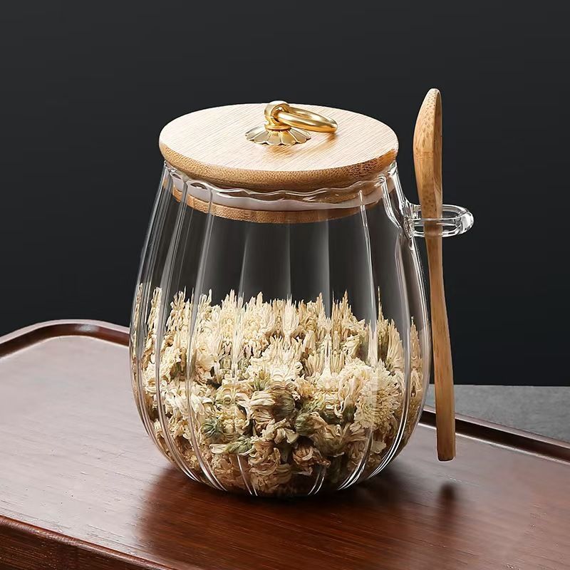 Potes de armazenamento de cozinha com listras florais e colher pendurada - 3 potes herméticos para grãos de doces e alimentos secos_voghion.com