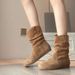 Rindsleder-Version ~ Versteckter Absatz für Damen Western Herbst Winter Slip-On Style Slimming Short Boots_voghion.com