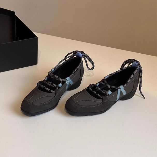 Scarpe versatili con punta tonda in pelle di pecora da donna, nuove scarpe casual con lacci alla moda autunno/inverno 2025_voghion.com