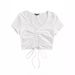 Women's Clothing V neck Simple Solid Color Drawstring Strap Short Navel Top T shirt_voghion.com