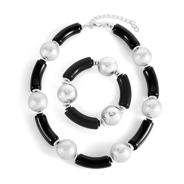 Moda acrilico bambù anello gioielli personalità esagerato grande perlina braccialetto collana set_voghion.com