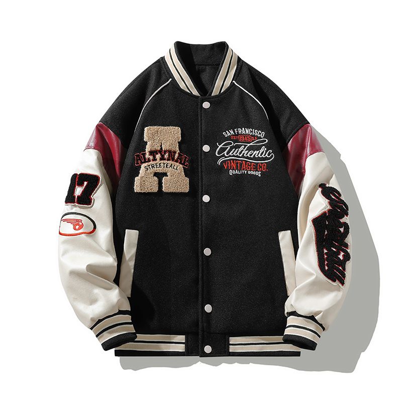Trendy amerikanesch locker Gréisst fir Koppelen Wanter plus Kotteng Baseball Männerjacket_voghion.com