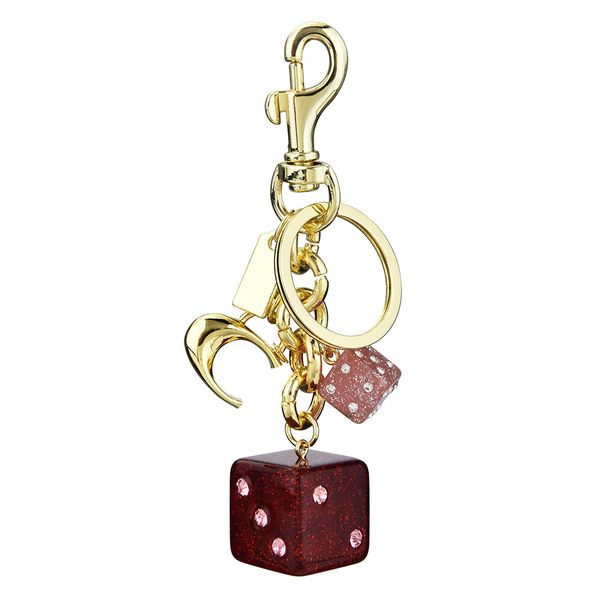 Llavero con colgante de cristal con forma de dado rosa y letras en inglés para bolso de estudiante y dama_voghion.com
