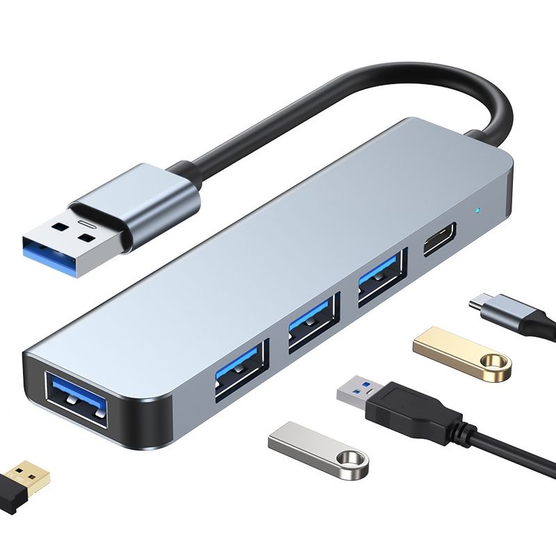 5 in 1 USB to USB3.0+USB2.0x3+USB-C / Type-C HUB Adapter, Cable Length: 10cm_voghion.com