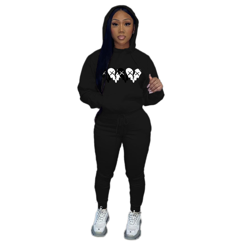 Set da due pezzi con felpa con cappuccio moda casual stampata personalizzata da donna_voghion.com