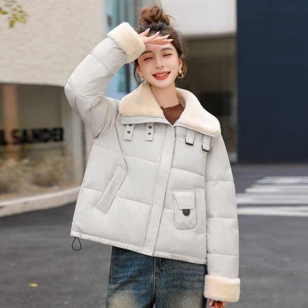 Short Down Jacket For Women 2025 Winter Small Size Thickened Warm Stylish Lamb Wool Cotton Coat_voghion.com