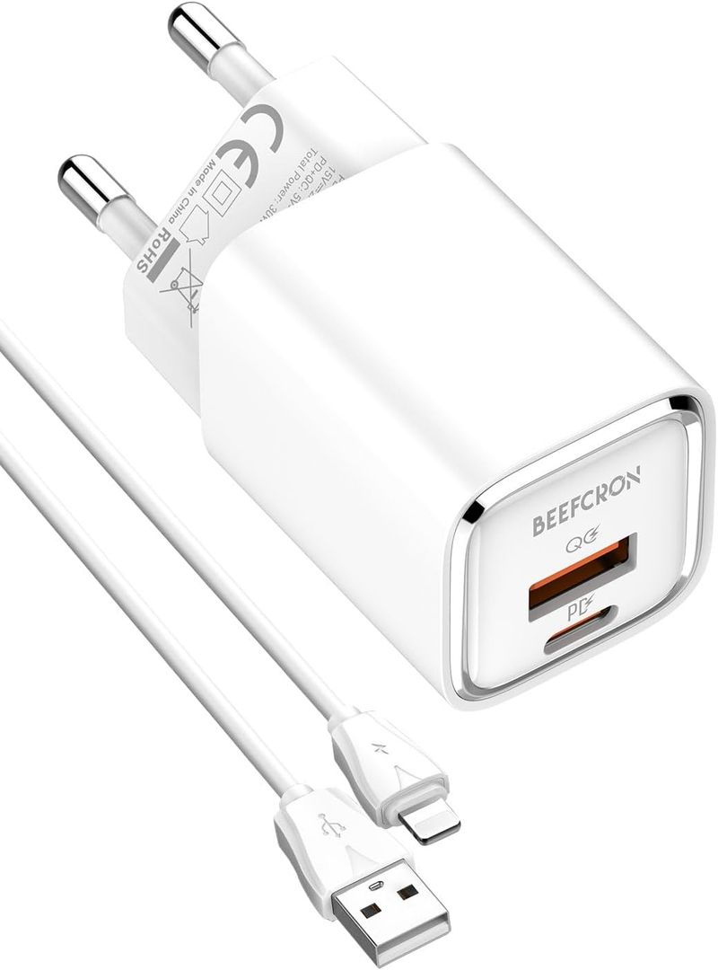 Europski 30W, brzi zidni punjač s dva priključka, međunarodni adapter za putne utikače iz SAD-a u EU s USB kabelom za iPhone 15_voghion.com