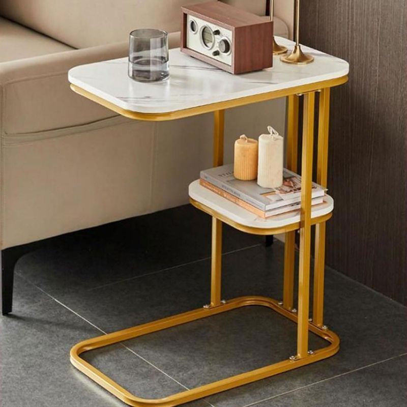 C-Shaped End Table, End Table For Couch, Table For Couch, C Shaped Side Table With Storage Shelf, Use For Couch And Bed, Small Spaces, Living Room, Bedroom_voghion.com