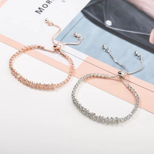 Braccialetto regolabile con perline rotonde, semplice ed elegante, con catena a griffe e strass, stile coreano_voghion.com